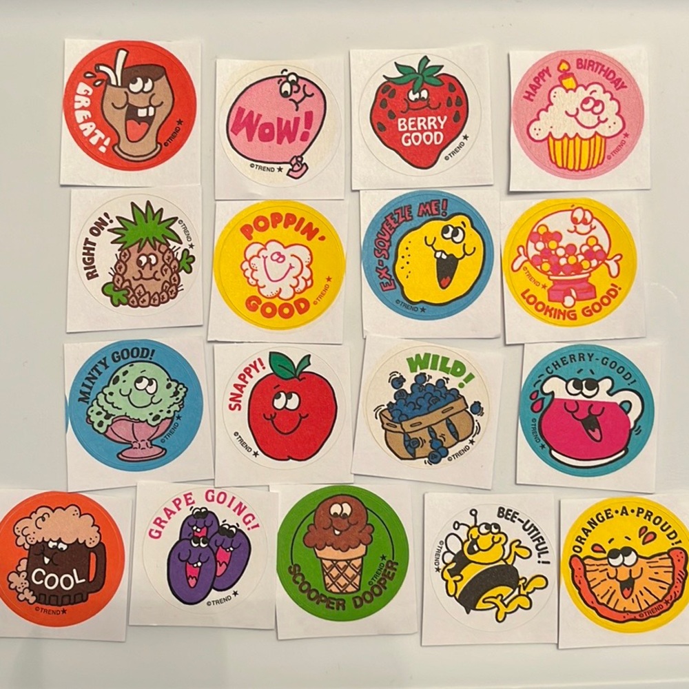 New Trend Retro Scratch & Sniff stickers.  80’s smelly stickers. Vintage style.